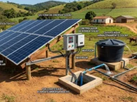 Kit bomba solar com placas fotovoltaicas para irrigação rural