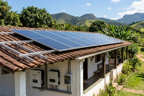 Kit de energia solar residencial com painéis fotovoltaicos e inversor